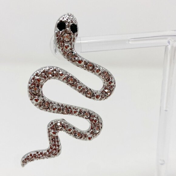 Silver Snake Crystal Body Statement Earrings - Picture 6 of 7